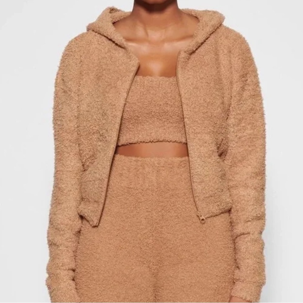 SKIMS S/M Cozy Knit Zip Hoodie CAMEL